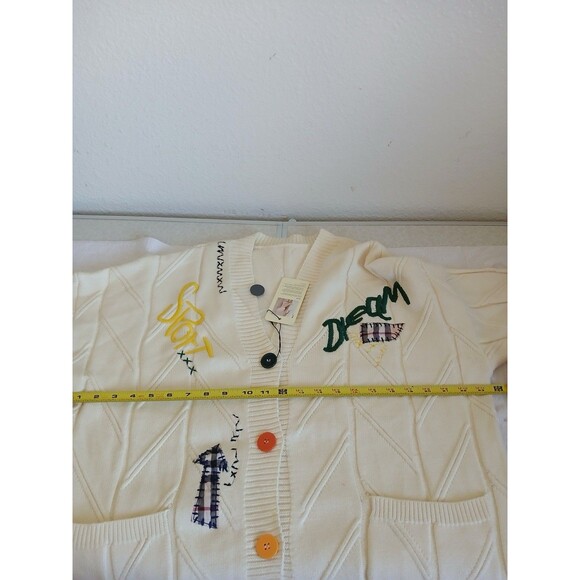 Cardigan Ivory Apric Chunky Knit Large   Embroidered Oversized Sweater Colorful - Picture 16 of 16